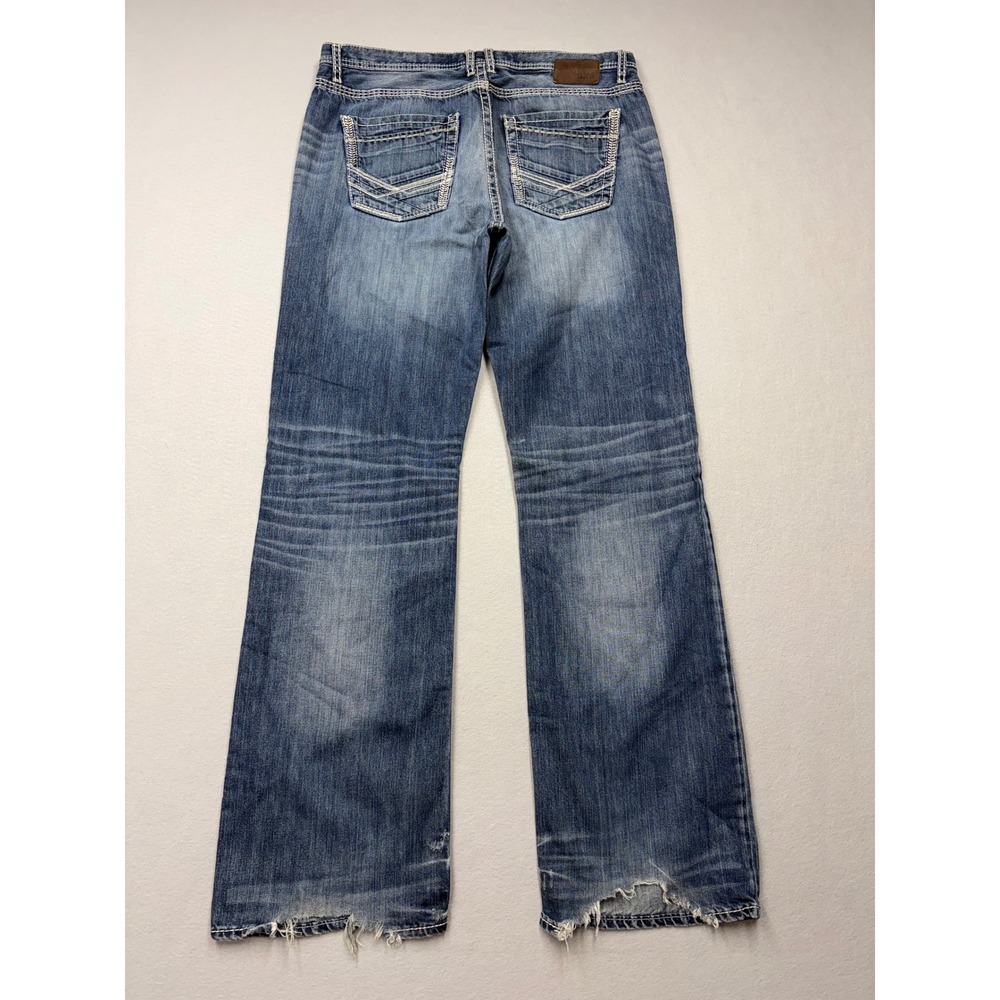 BKE Tyler Jeans Mens 38XXL Blue Straight Leg Distressed Heavy Stitch Denim